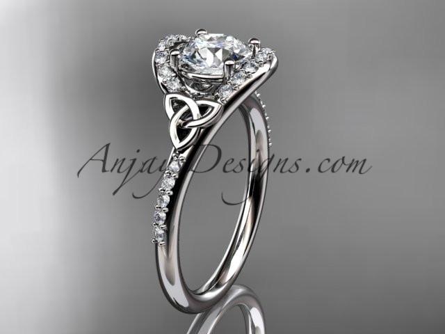 platinum diamond celtic trinity knot wedding ring, engagement ring with a "Forever One" Moissanite center stone CT7317 - AnjaysDesigns