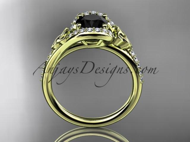 14kt yellow gold diamond celtic trinity knot wedding ring, engagement ring with a Black Diamond center stone CT7317 - AnjaysDesigns