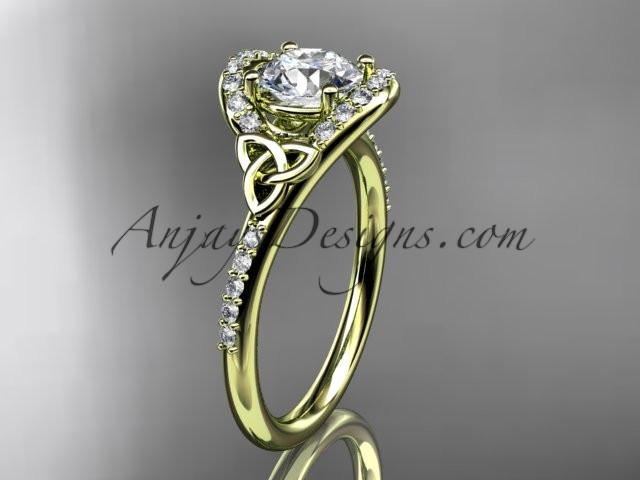 14kt yellow gold diamond celtic trinity knot wedding ring, engagement ring with a "Forever One" Moissanite center stone CT7317 - AnjaysDesigns