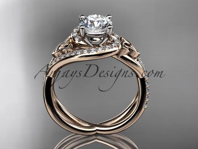 14kt rose gold diamond celtic trinity knot wedding ring, engagement ring with a "Forever One" Moissanite center stone CT7320 - AnjaysDesigns