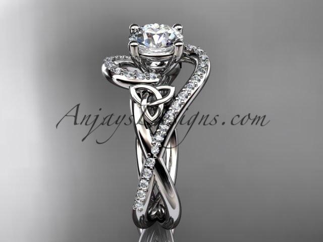 14kt white gold diamond celtic trinity knot wedding ring, engagement ring with a "Forever One" Moissanite center stone CT7320 - AnjaysDesigns