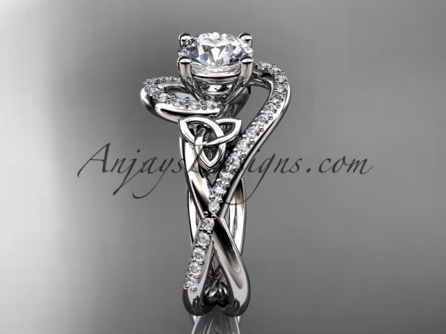 platinum diamond celtic trinity knot wedding ring, engagement ring with a "Forever One" Moissanite center stone CT7320 - AnjaysDesigns