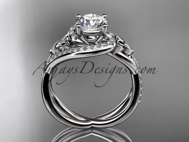 platinum diamond celtic trinity knot wedding ring, engagement ring with a "Forever One" Moissanite center stone CT7320 - AnjaysDesigns