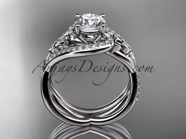 14kt white gold diamond celtic trinity knot wedding ring, engagement set CT7320S - AnjaysDesigns