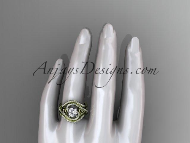 14kt yellow gold diamond celtic trinity knot wedding ring, engagement ring with double matching band CT7320S - AnjaysDesigns