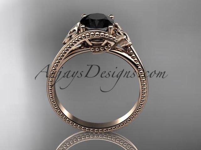 14kt rose gold celtic trinity knot wedding ring, engagement ring with a Black Diamond center stone CT7322 - AnjaysDesigns