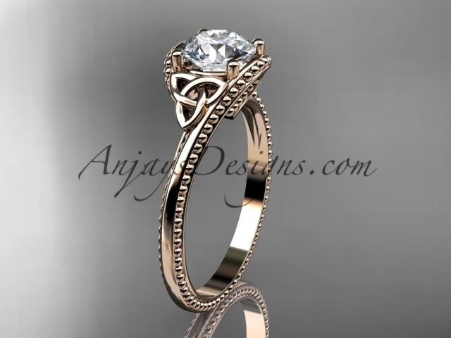 14kt rose gold celtic trinity knot wedding ring, engagement ring with a "Forever One" Moissanite center stone CT7322 - AnjaysDesigns