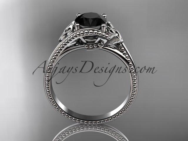 14kt white gold celtic trinity knot wedding ring, engagement ring with a Black Diamond center stone CT7322 - AnjaysDesigns