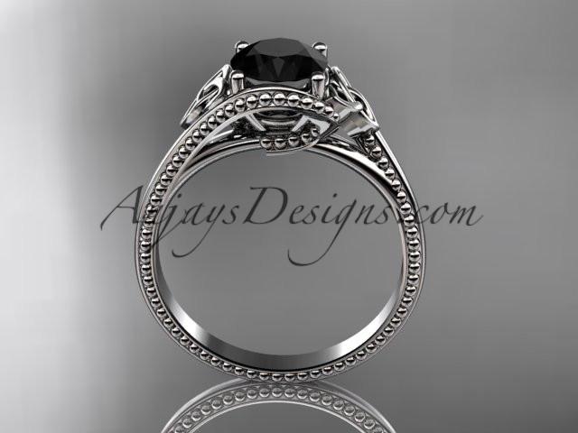 platinum celtic trinity knot wedding ring, engagement ring with a Black Diamond center stone CT7322 - AnjaysDesigns