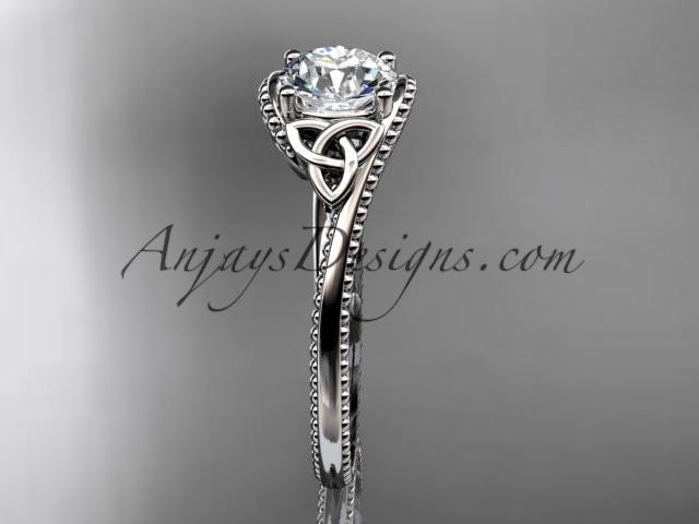 platinum celtic trinity knot wedding ring, engagement ring with a "Forever One" Moissanite center stone CT7322 - AnjaysDesigns