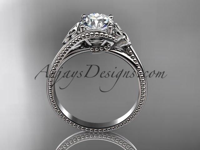 platinum celtic trinity knot wedding ring, engagement ring with a "Forever One" Moissanite center stone CT7322 - AnjaysDesigns
