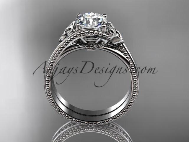 platinum celtic trinity knot wedding ring, engagement set with a "Forever One" Moissanite center stone CT7322S - AnjaysDesigns