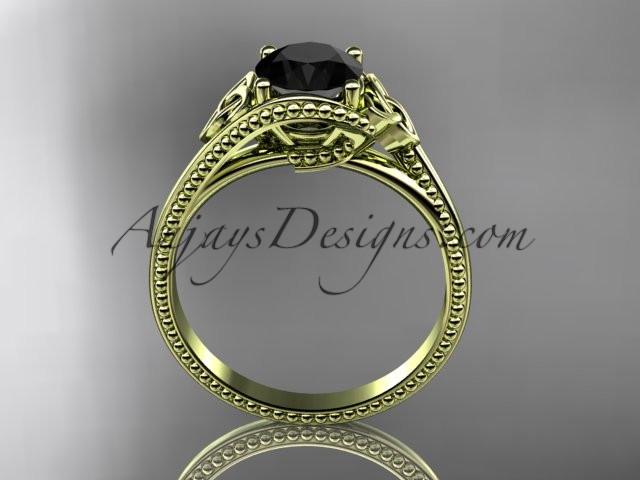 14kt yellow gold celtic trinity knot wedding ring, engagement ring with a Black Diamond center stone CT7322 - AnjaysDesigns