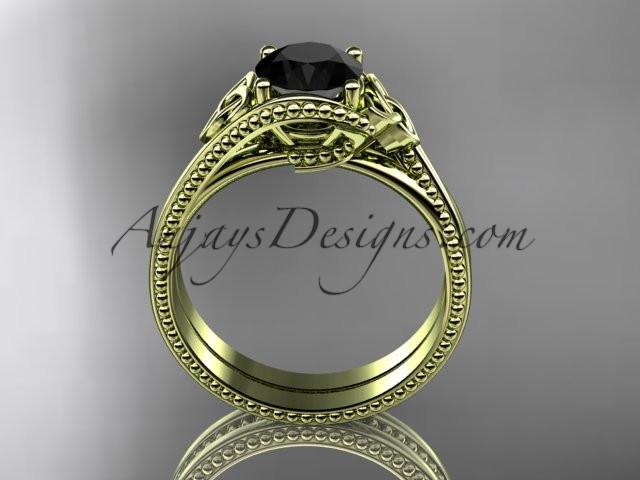 14kt yellow gold celtic trinity knot wedding ring, engagement set with a Black Diamond center stone CT7322S - AnjaysDesigns