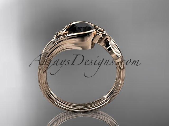 14kt rose gold diamond celtic trinity knot wedding ring, engagement ring with a Black Diamond center stone CT7324 - AnjaysDesigns