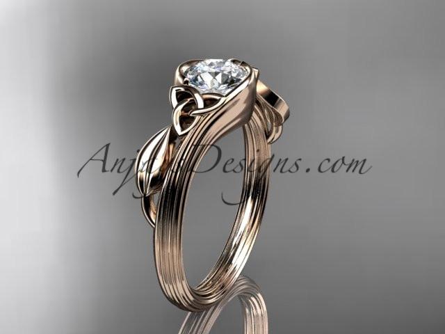 14kt rose gold diamond celtic trinity knot wedding ring, engagement ring with a "Forever One" Moissanite center stone CT7324 - AnjaysDesigns