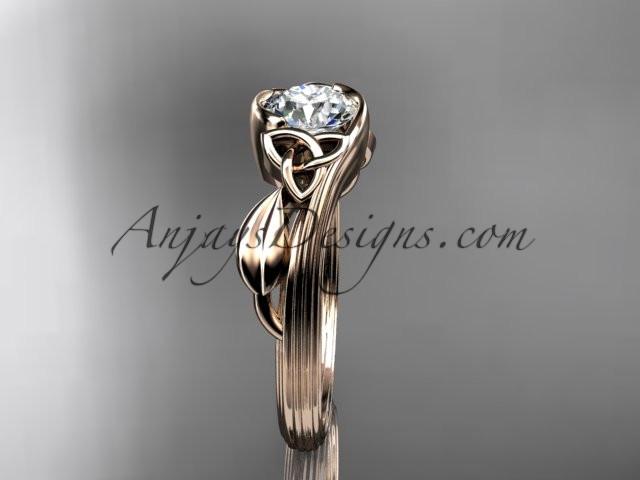 14kt rose gold diamond celtic trinity knot wedding ring, engagement ring with a "Forever One" Moissanite center stone CT7324 - AnjaysDesigns