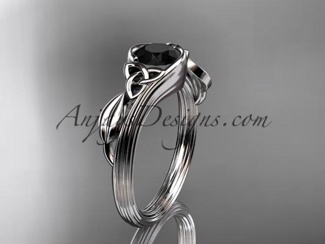 platinum diamond celtic trinity knot wedding ring, engagement ring with a Black Diamond center stone CT7324 - AnjaysDesigns