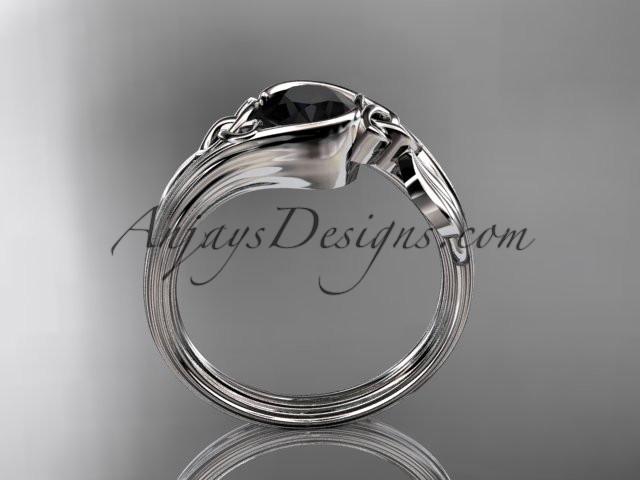 platinum diamond celtic trinity knot wedding ring, engagement ring with a Black Diamond center stone CT7324 - AnjaysDesigns