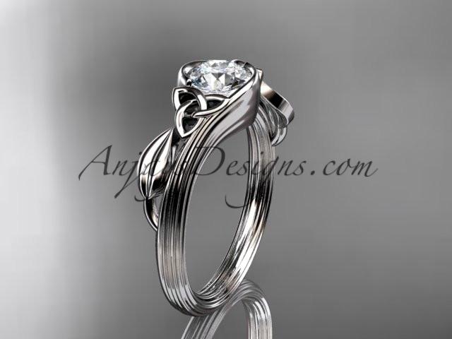 platinum diamond celtic trinity knot wedding ring, engagement ring with a "Forever One" Moissanite center stone CT7324 - AnjaysDesigns