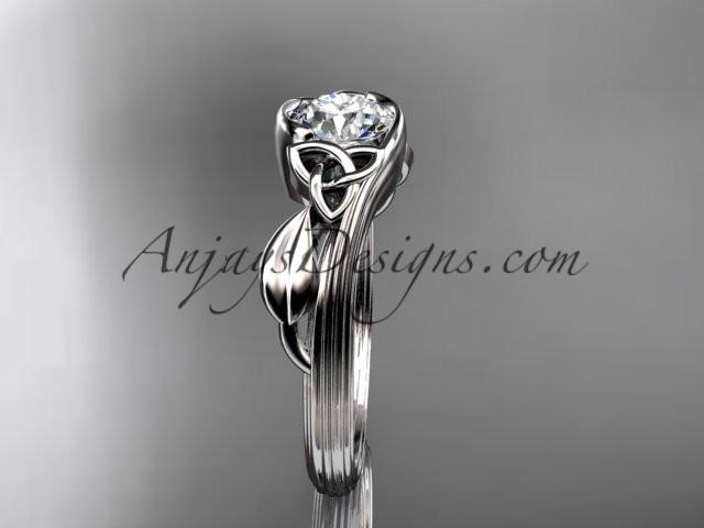14kt white gold diamond celtic trinity knot wedding ring, engagement ring with a "Forever One" Moissanite center stone CT7324 - AnjaysDesigns
