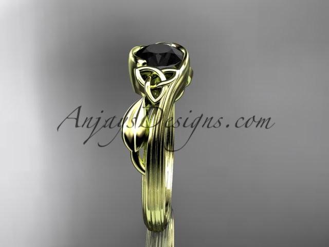 14kt yellow gold diamond celtic trinity knot wedding ring, engagement ring with a Black Diamond center stone CT7324 - AnjaysDesigns