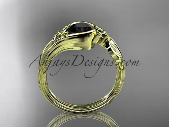 14kt yellow gold diamond celtic trinity knot wedding ring, engagement ring with a Black Diamond center stone CT7324 - AnjaysDesigns