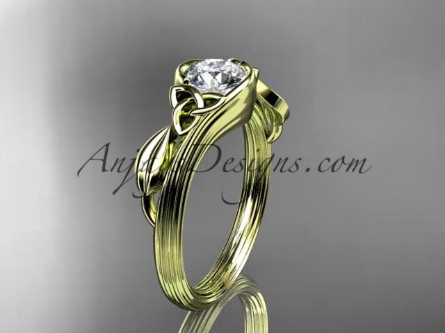 14kt yellow gold diamond celtic trinity knot wedding ring, engagement ring with a "Forever One" Moissanite center stone CT7324 - AnjaysDesigns
