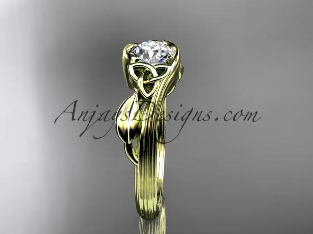 14kt yellow gold diamond celtic trinity knot wedding ring, engagement ring with a "Forever One" Moissanite center stone CT7324 - AnjaysDesigns
