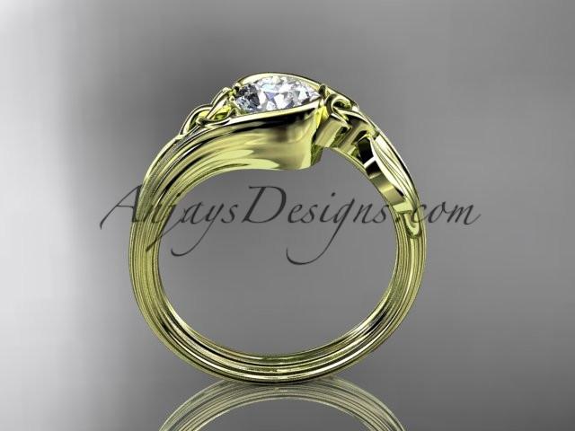 14kt yellow gold diamond celtic trinity knot wedding ring, engagement ring with a "Forever One" Moissanite center stone CT7324 - AnjaysDesigns
