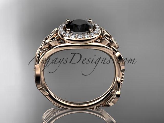14kt rose gold diamond celtic trinity knot wedding ring, engagement ring with a Black Diamond center stone CT7327 - AnjaysDesigns