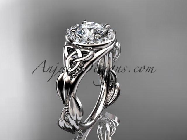 platinum diamond celtic trinity knot wedding ring, engagement ring with a "Forever One" Moissanite center stone CT7327 - AnjaysDesigns