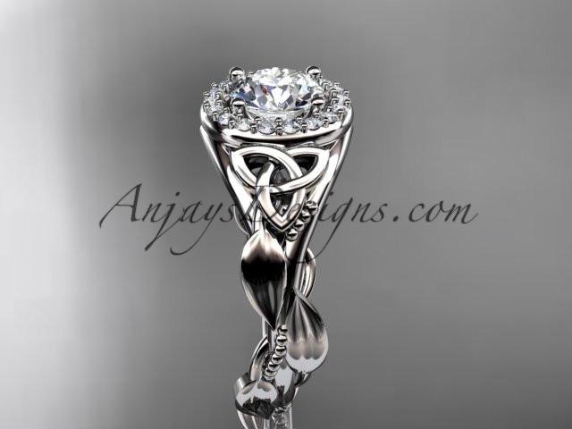 platinum diamond celtic trinity knot wedding ring, engagement ring with a "Forever One" Moissanite center stone CT7327 - AnjaysDesigns