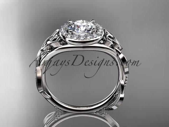 platinum diamond celtic trinity knot wedding ring, engagement ring with a "Forever One" Moissanite center stone CT7327 - AnjaysDesigns
