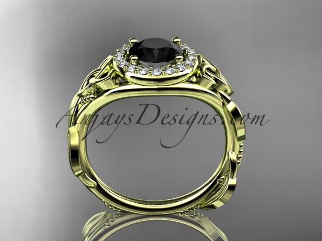 14kt yellow gold diamond celtic trinity knot wedding ring, engagement ring with a Black Diamond center stone CT7327 - AnjaysDesigns