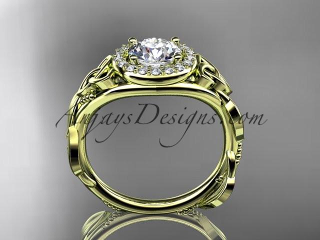 14kt yellow gold diamond celtic trinity knot wedding ring, engagement ring with a "Forever One" Moissanite center stone CT7327 - AnjaysDesigns
