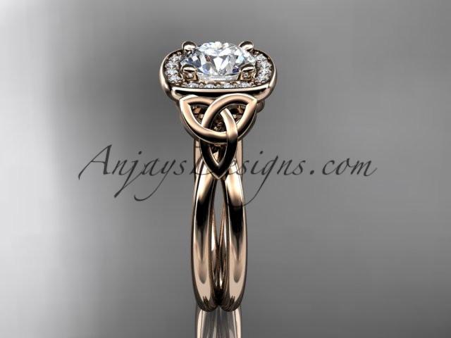 14kt rose gold diamond celtic trinity knot wedding ring, engagement ring with a "Forever One" Moissanite center stone CT7330 - AnjaysDesigns