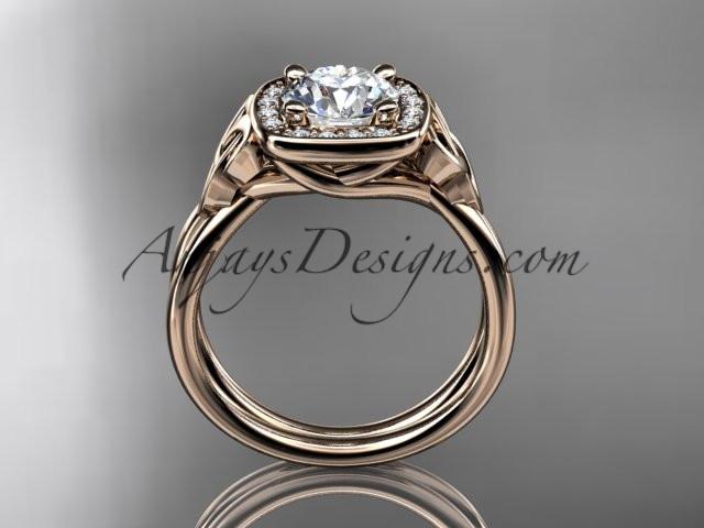 14kt rose gold diamond celtic trinity knot wedding ring, engagement ring with a "Forever One" Moissanite center stone CT7330 - AnjaysDesigns