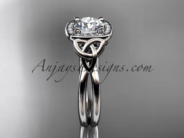 14kt white gold diamond celtic trinity knot wedding ring, engagement ring with a "Forever One" Moissanite center stone CT7330 - AnjaysDesigns