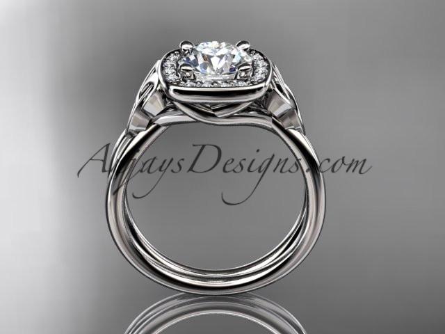 platinum diamond celtic trinity knot wedding ring, engagement ring with a "Forever One" Moissanite center stone CT7330 - AnjaysDesigns