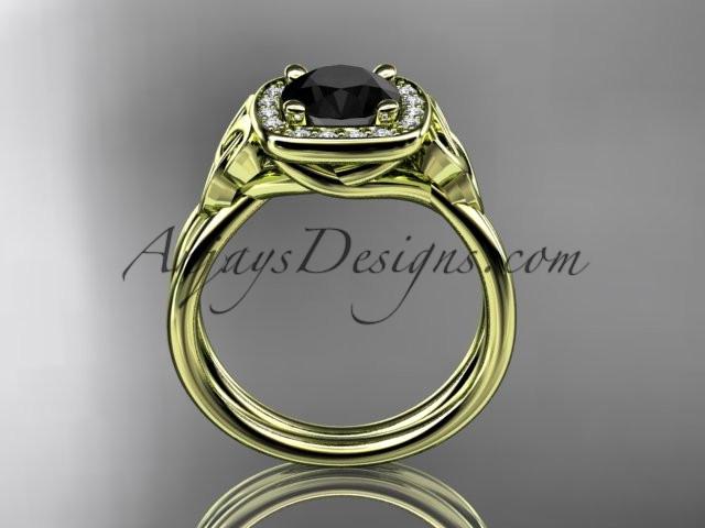 14kt yellow gold diamond celtic trinity knot wedding ring, engagement ring with a Black Diamond center stone CT7330 - AnjaysDesigns