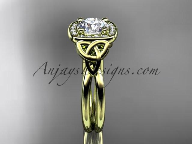 14kt yellow gold diamond celtic trinity knot wedding ring, engagement ring with a "Forever One" Moissanite center stone CT7330 - AnjaysDesigns