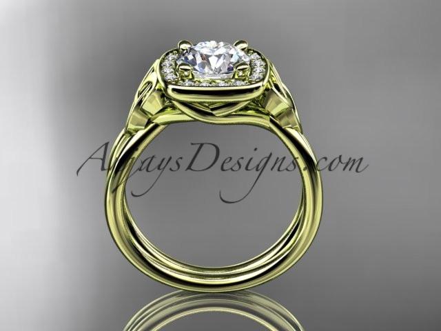 14kt yellow gold diamond celtic trinity knot wedding ring, engagement ring with a "Forever One" Moissanite center stone CT7330 - AnjaysDesigns