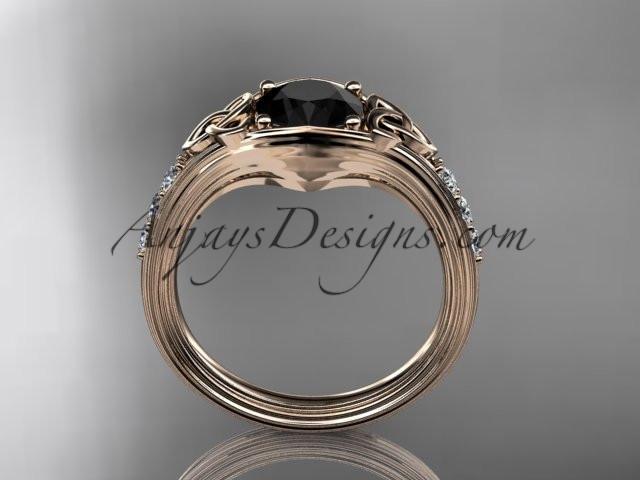 14kt rose gold diamond celtic trinity knot wedding ring, engagement ring with a Black Diamond center stone CT7333 - AnjaysDesigns