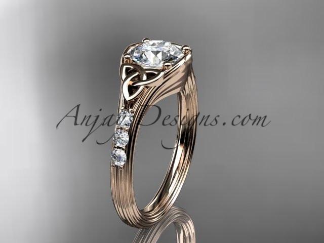 14kt rose gold diamond celtic trinity knot wedding ring, engagement ring with a "Forever One" Moissanite center stone CT7333 - AnjaysDesigns