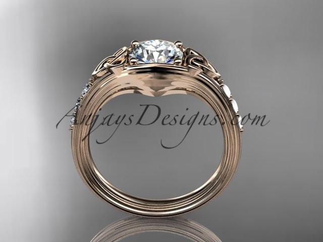 14kt rose gold diamond celtic trinity knot wedding ring, engagement ring with a "Forever One" Moissanite center stone CT7333 - AnjaysDesigns