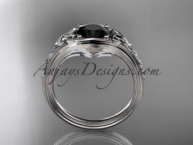 14kt white gold diamond celtic trinity knot wedding ring, engagement ring with a Black Diamond center stone CT7333 - AnjaysDesigns