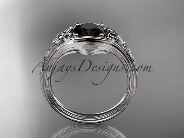 platinum diamond celtic trinity knot wedding ring, engagement ring with a Black Diamond center stone CT7333 - AnjaysDesigns