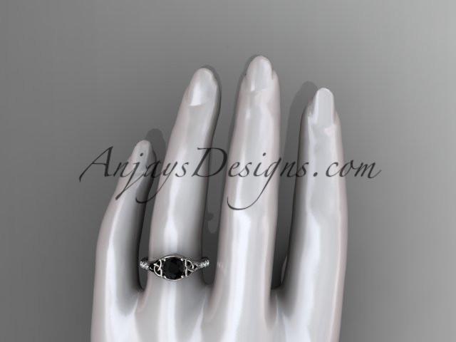 14kt white gold diamond celtic trinity knot wedding ring, engagement ring with a Black Diamond center stone CT7333 - AnjaysDesigns