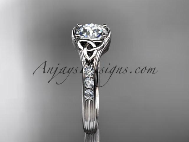 14kt white gold diamond celtic trinity knot wedding ring, engagement ring with a "Forever One" Moissanite center stone CT7333 - AnjaysDesigns